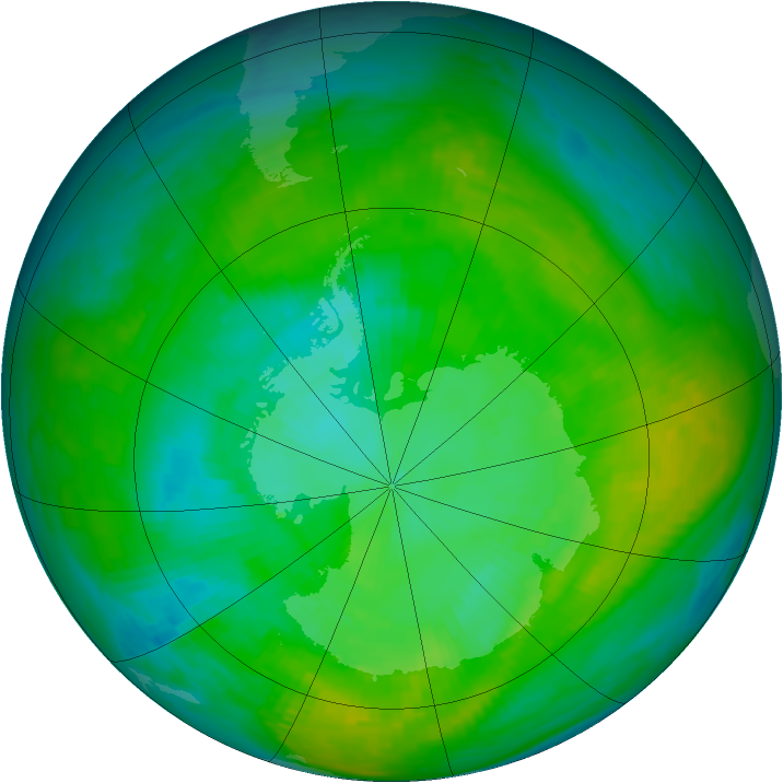 Antarctic ozone map for 29 January 1980